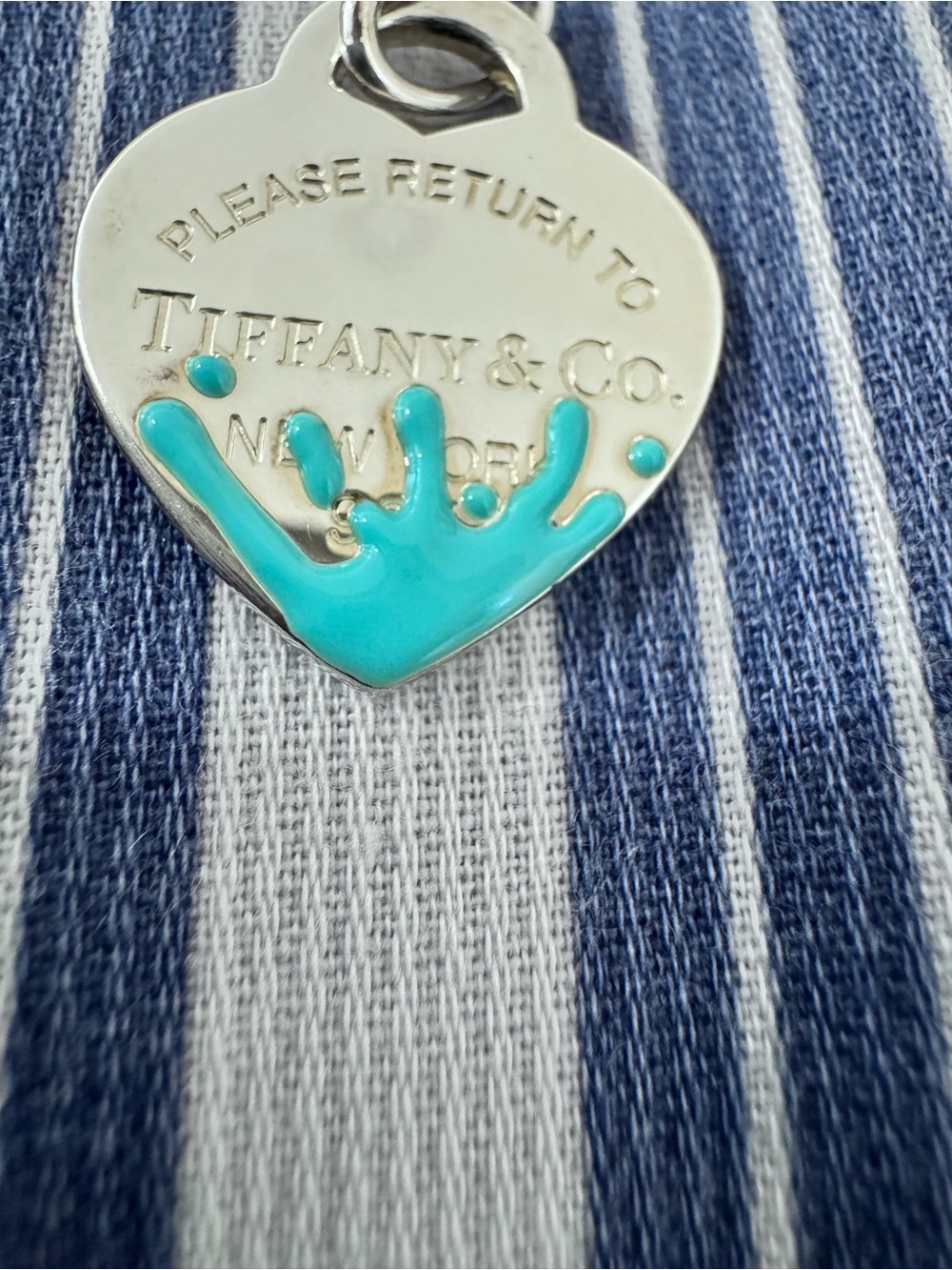 Tiffany & Co. Sterling Heart Pendant with Turquoise Enamel Splash